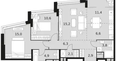 Appartement 3 chambres dans Moscou, Fédération de Russie