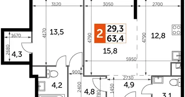 Apartamento 2 habitaciones en North-Western Administrative Okrug, Rusia