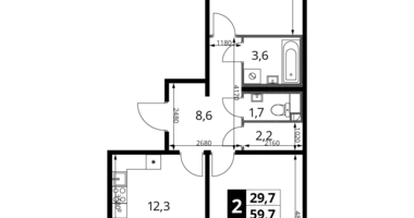 2 room apartment in Khimki, Russia