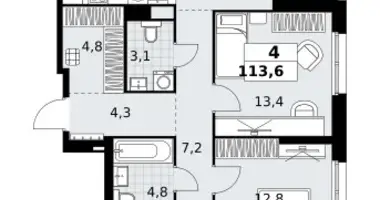 Apartamento 4 habitaciones en Kommunarka, Rusia