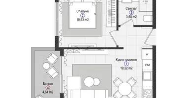 Квартира 1 комната в Газипаша, Турция