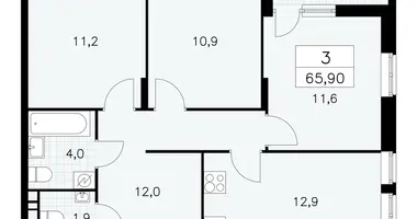 Apartamento 3 habitaciones en poselenie Sosenskoe, Rusia