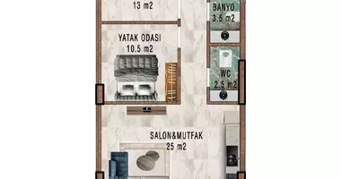 3 room apartment in Gazipasa, Turkey