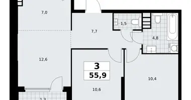 Apartamento 3 habitaciones en South-Western Administrative Okrug, Rusia