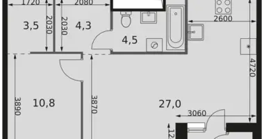 Apartamento 2 habitaciones en Moscú, Rusia
