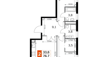 Apartamento 2 habitaciones en Moscú, Rusia