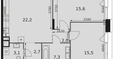 Apartamento 2 habitaciones en Rostokino District, Rusia