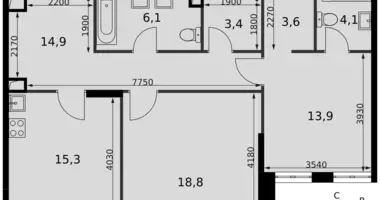 Apartamento 2 habitaciones en North-Western Administrative Okrug, Rusia