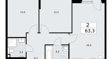 Apartamento 2 habitaciones en Troitsk, Rusia