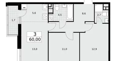 3 room apartment in Postnikovo, Russia