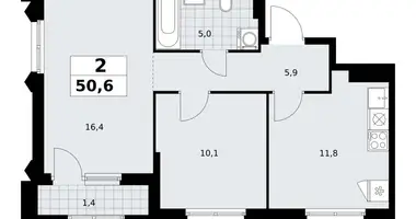 Apartamento 2 habitaciones en Troitsk, Rusia