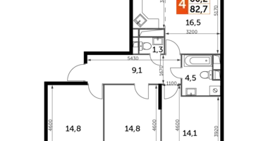 Apartamento 4 habitaciones en Veshki, Rusia