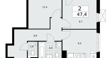 2 room apartment in Kommunarka, Russia