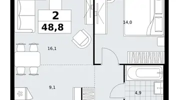 2 room apartment in Kommunarka, Russia
