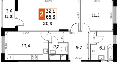 Apartamento 2 habitaciones en Razvilka, Rusia