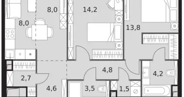 Apartamento 3 habitaciones en North-Western Administrative Okrug, Rusia