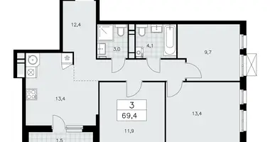 3 room apartment in Moscow, Russia