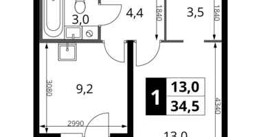 Квартира 1 комната в Сапроново, Россия
