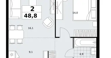 Apartamento 2 habitaciones en Kommunarka, Rusia