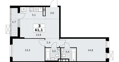 Wohnung 3 zimmer in poselenie Sosenskoe, Russland