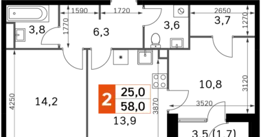 Appartement 2 chambres dans Moscou, Fédération de Russie