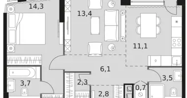 Apartamento 2 habitaciones en Moscú, Rusia