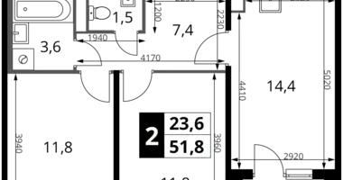 Apartamento 2 habitaciones en Potapovo, Rusia