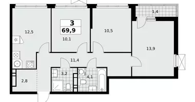 3 room apartment in Moscow, Russia