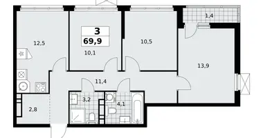 3 room apartment in Moscow, Russia