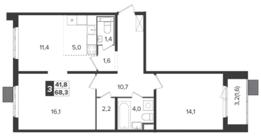 3 room apartment in Leninsky District, Russia