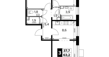 3 room apartment in Potapovo, Russia