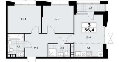 Apartamento 3 habitaciones en poselenie Sosenskoe, Rusia