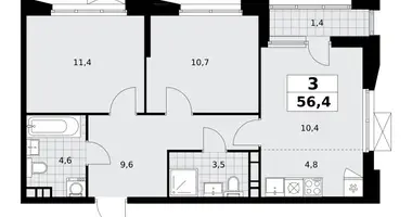 Apartamento 3 habitaciones en poselenie Sosenskoe, Rusia