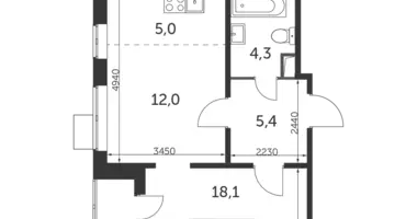 2 room apartment in Moscow, Russia