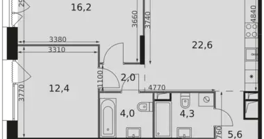 Apartamento 2 habitaciones en Rostokino District, Rusia