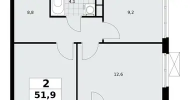 Apartamento 2 habitaciones en Moscú, Rusia