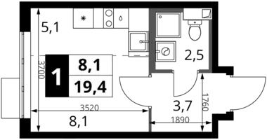 1 room studio apartment in Khimki, Russia