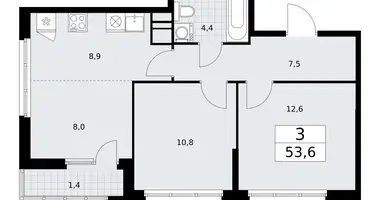 3 room apartment in Vnukovo, Russia