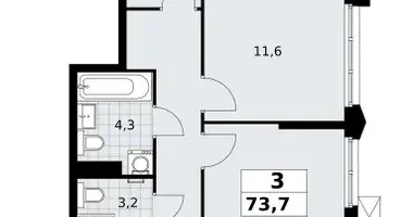3 room apartment in Troitsk, Russia