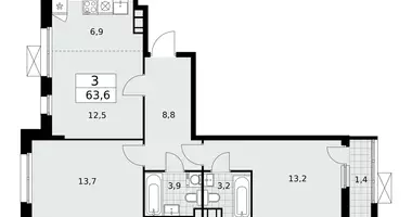 Apartamento 3 habitaciones en Moscú, Rusia