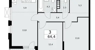 Apartamento 3 habitaciones en poselenie Sosenskoe, Rusia