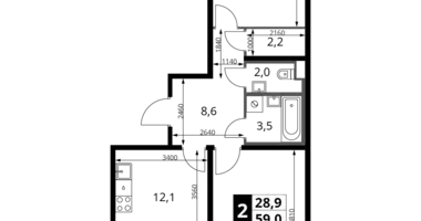 Wohnung 2 zimmer in Südwestlicher Verwaltungsbezirk, Russland