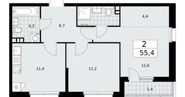 Apartamento 2 habitaciones en Moscú, Rusia