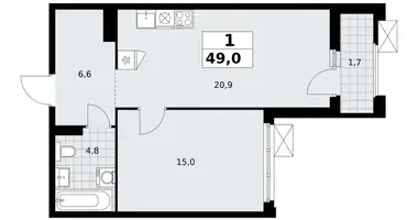 1 room apartment in Troitsk, Russia