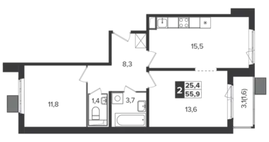 Appartement 2 chambres dans Leninsky District, Russie