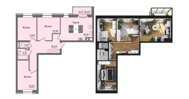 Apartamento 3 habitaciones en Minsk, Bielorrusia