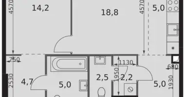 Apartamento 2 habitaciones en Moscú, Rusia
