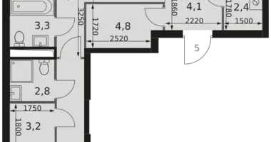 2 room apartment in Moscow, Russia