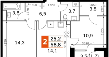 Квартира 2 комнаты в Москва, Россия