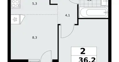 Apartamento 2 habitaciones en Moscú, Rusia